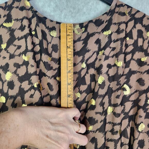 Express Smocked Waist Hi-Lo Cheetah Dress L Ruffles V Neck Wedding Guest Chiffon - Picture 12 of 16